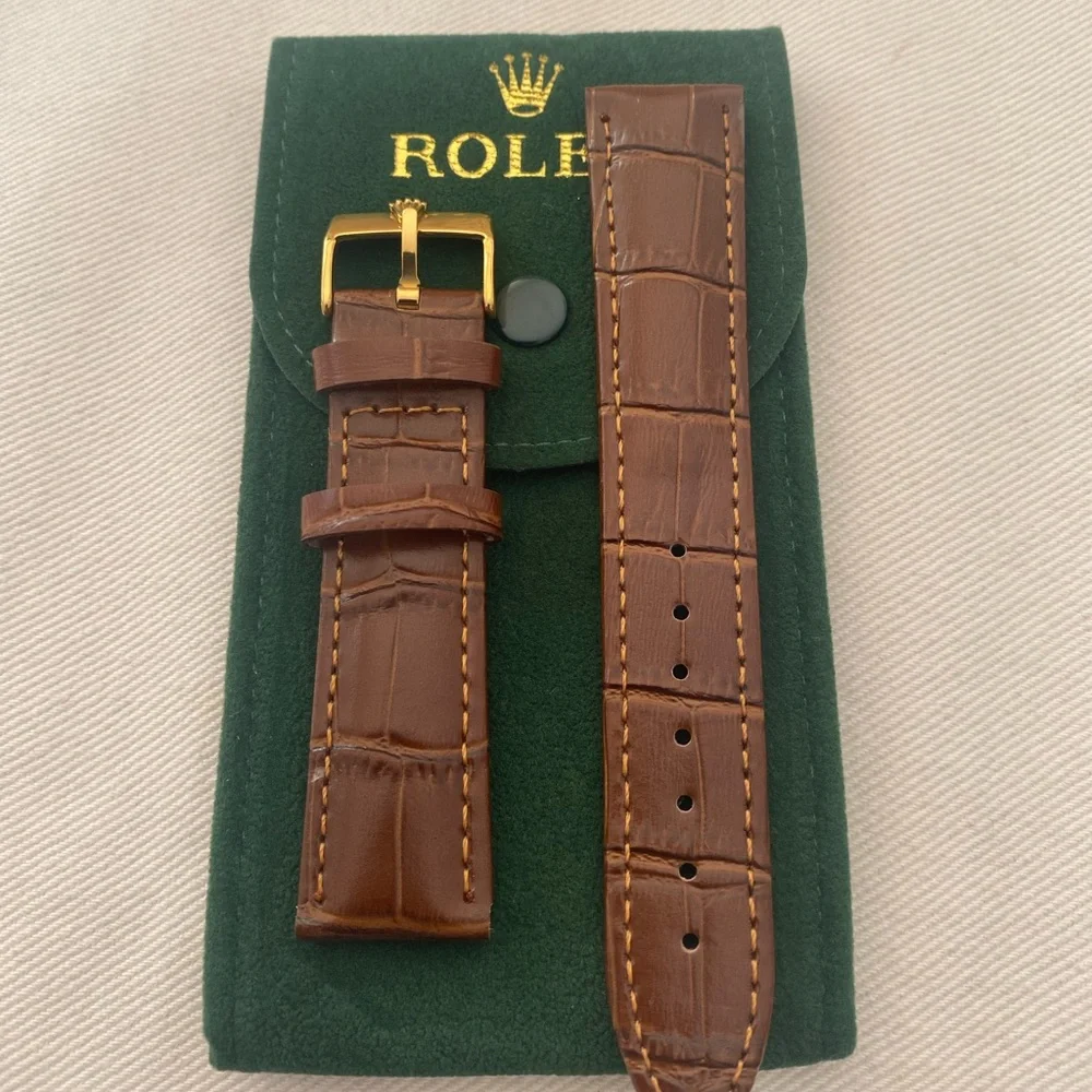 Rolex Gold Plated 20mm Buckle Brown Leather Strap